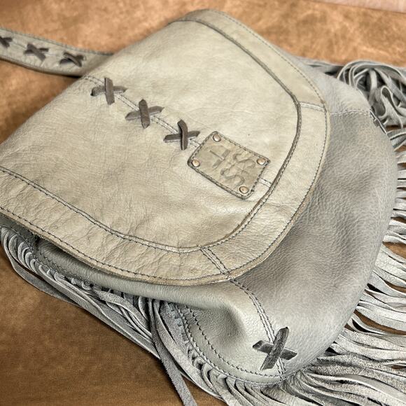 STS Ranch Daydreamer Crossbody Bag Fringe Green Gray Leather Western Rodeo Folk - Picture 2 of 16